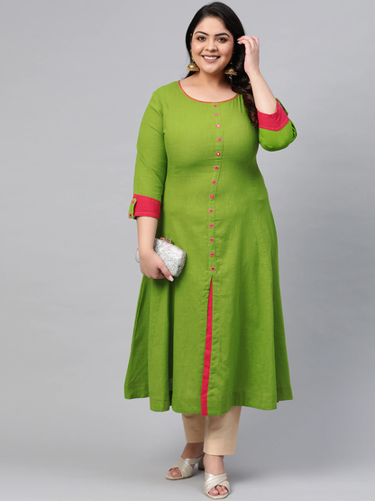 Yash Gallery Women's Cotton Slub Anarkali Kurta Plus Size