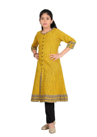 Yash Gallery Kids Cotton Slub Checks Print Anarkali Dress