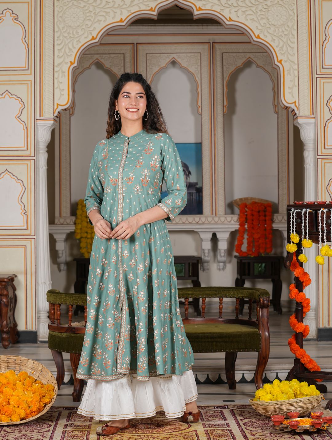Rayon Floral Printed Anarkali Kurta (GREEN)
