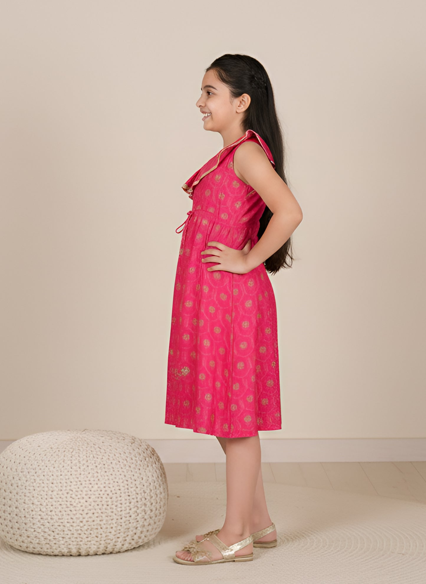 YASH GALLERY Kids One Shoulder Starp Floral Printed Dress