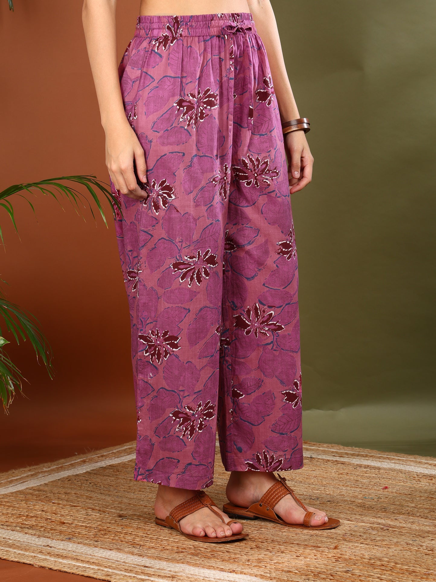 Yash Gallery Women's Cotton Floral Print Knee Length Half Sleeve A-line Kurta With Pant