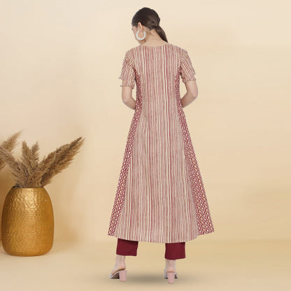 Rayon Floral Printed A-line Kurti (Maroon)