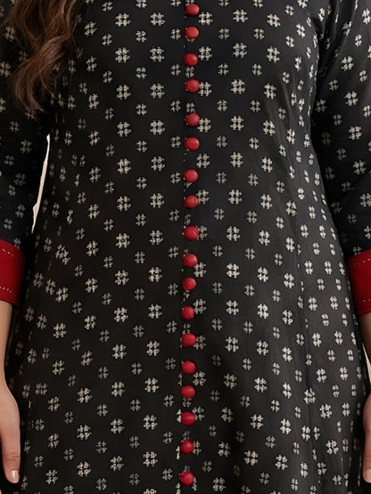 YASH GALLERY Women's Cotton Printed Anarkali Kurta Plus Size (Black)