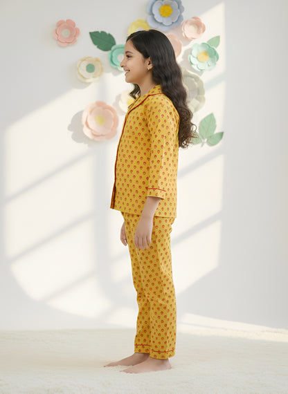 YASH GALLERY Kids Cotton Slub Floral Printed Night Suit