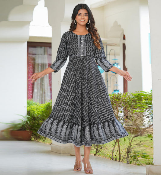 yash gallery womens geomatrical jamdani printed kurta black