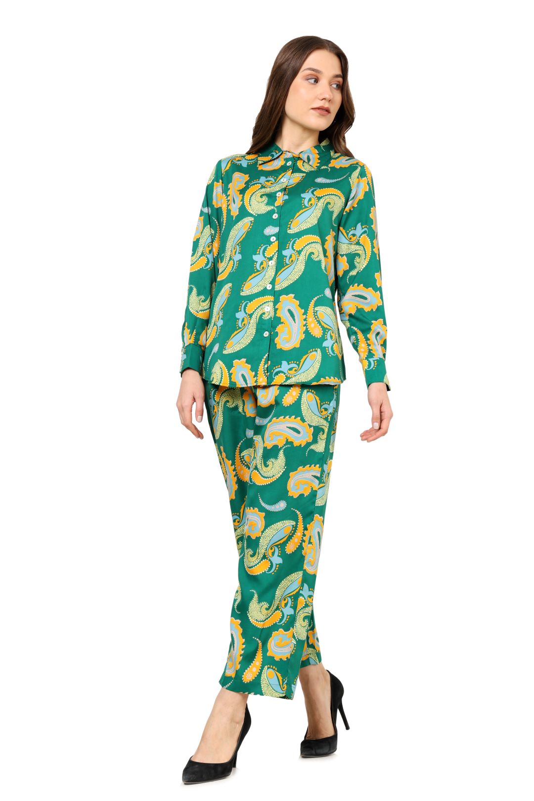 YASH GALLERY Women's Buta Printed Co-ord Set(Green)