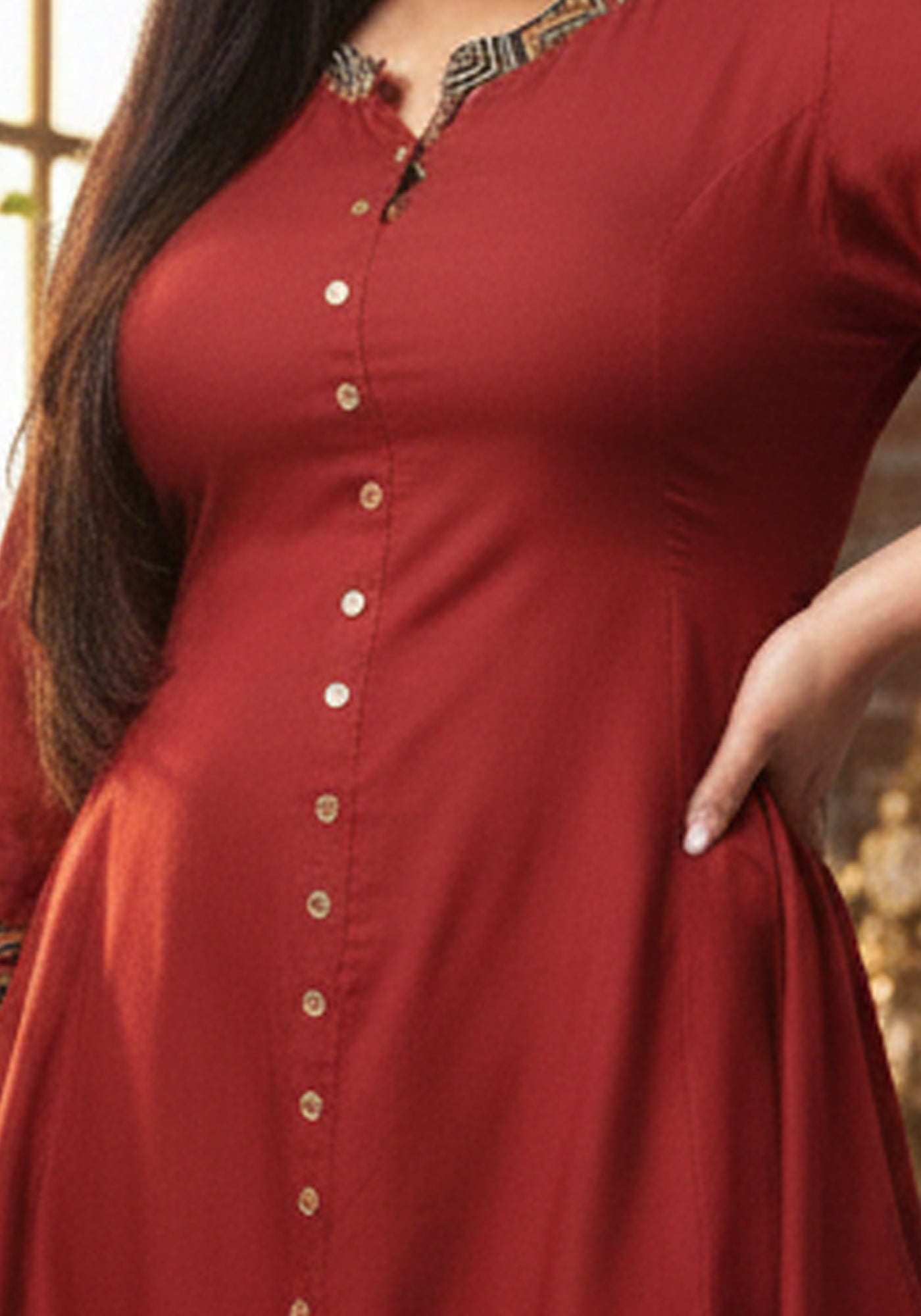 Rayon & Cotton Cambric Zig-Zag Printed A-line Kurta Plus Size