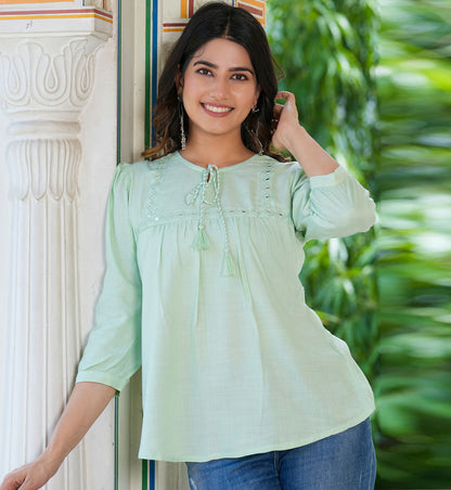 Yash Gallery Women's Plus Size Cotton Embroidered Top