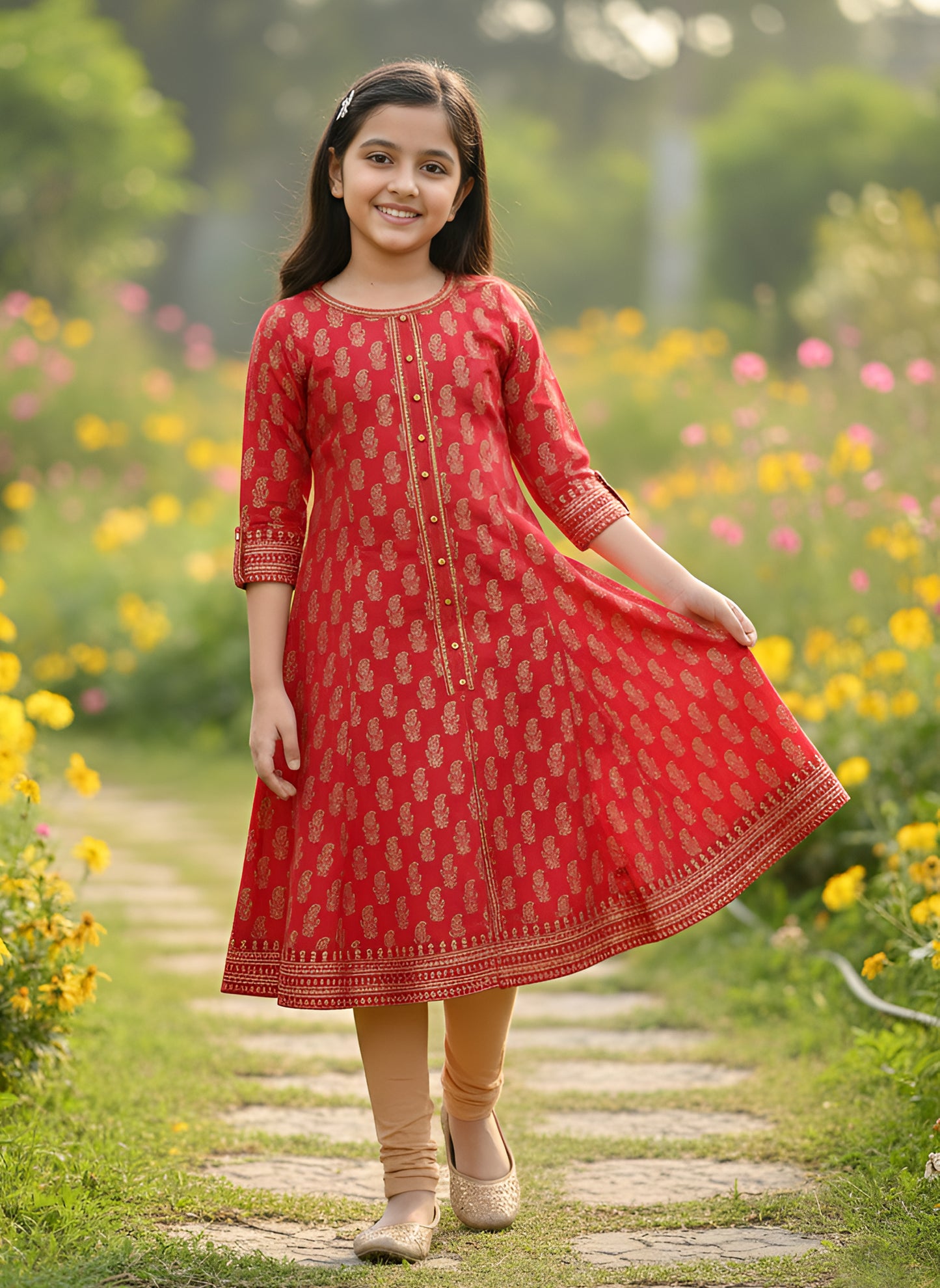 Yash Gallery Kid's Maxi Cotton Print Anarkali Dress