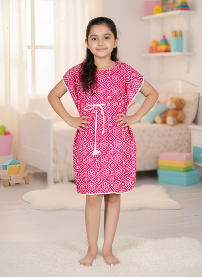 YASH GALLERY Kids Bandhej Printed Kaftan Dress
