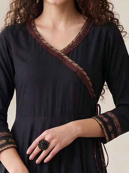YASH GALLERY Women's Rayon Printed Angrakha Style Anarkali Kurta Plus Size