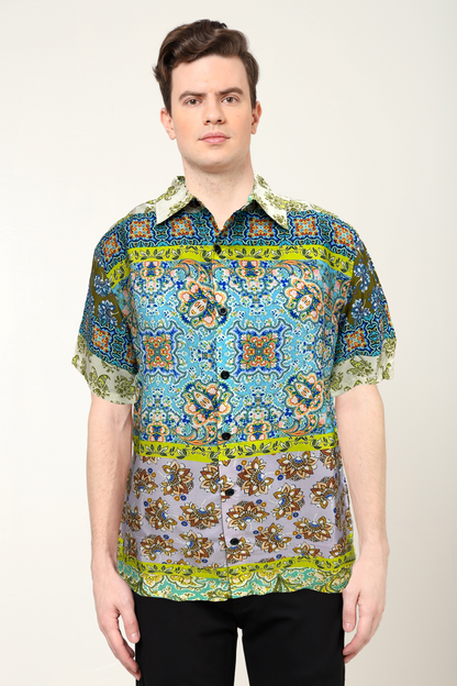 YASH GALLERY Men's Polyester Geometrical Printed Regular Shirt (Multi)