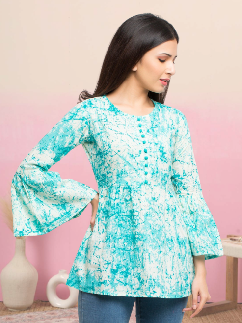 casual bell sleeve tie dye women turquoise