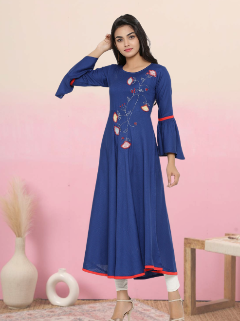 Applique Anarkali Kurta (Blue)