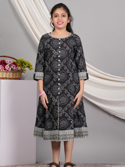 yash gallery kids cotton bandhej print anarkali dress black
