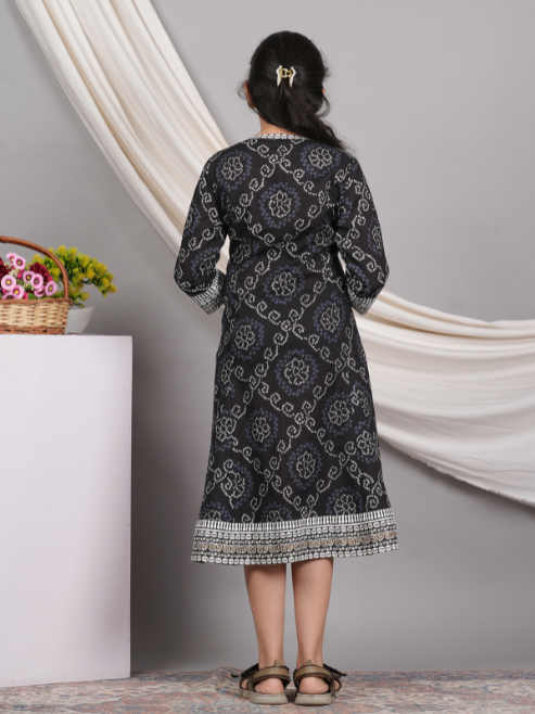 yash gallery kids cotton bandhej print anarkali dress black