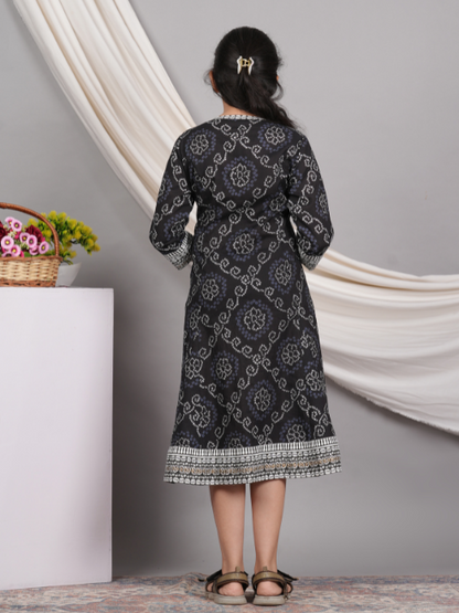 yash gallery kids cotton bandhej print anarkali dress black