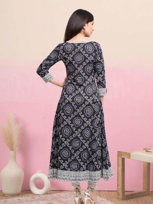 Yash Gallery Womens Cotton Bandhej Print Anarkali Kurta Plus Size