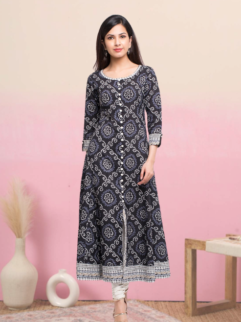 Yash Gallery Womens Cotton Bandhej Print Anarkali Kurta Plus Size