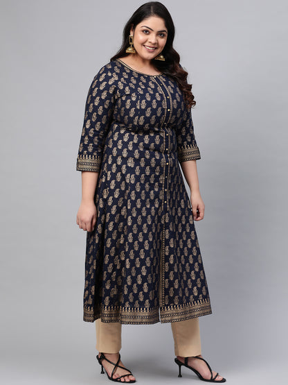 Yash Gallery Women's Cotton Gold Print Anarkali Kurti Plus Size