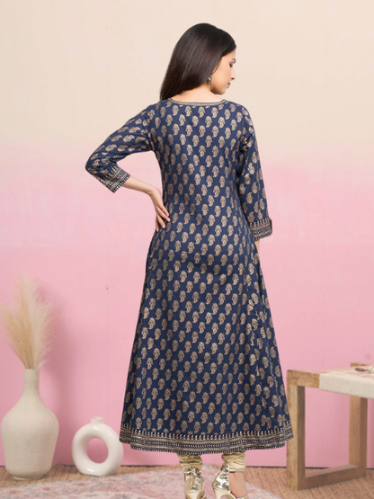 Cotton Gold Print Anarkali Kurta