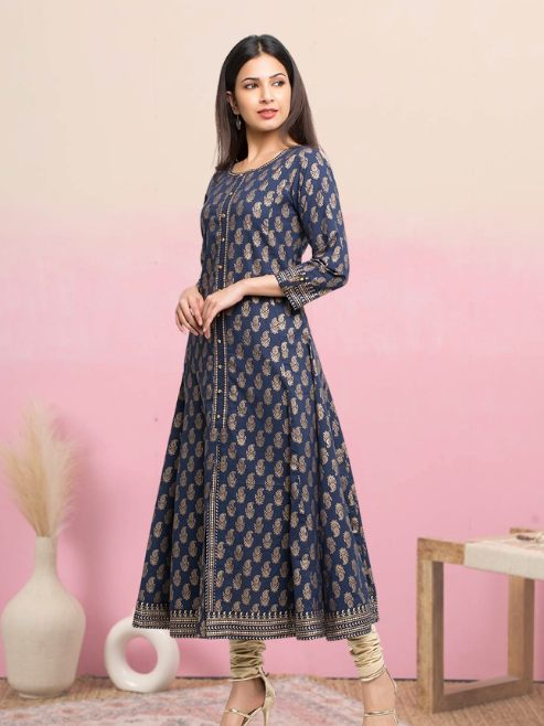 Cotton Gold Print Anarkali Kurta