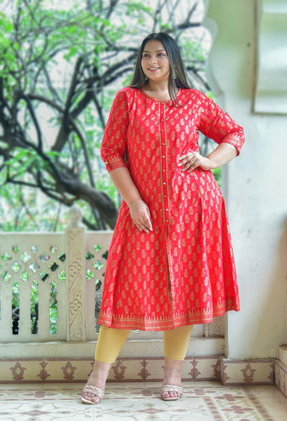 Yash Gallery Women's Cotton Gold Print Anarkali Kurti Plus Size