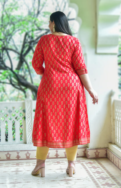 Yash Gallery Women's Cotton Gold Print Anarkali Kurti Plus Size