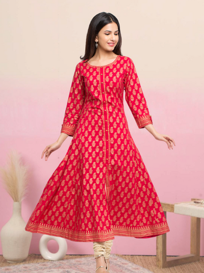 Cotton Gold Print Anarkali Kurta