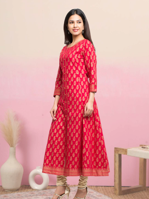 Cotton Gold Print Anarkali Kurta