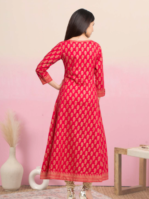 Cotton Gold Print Anarkali Kurta