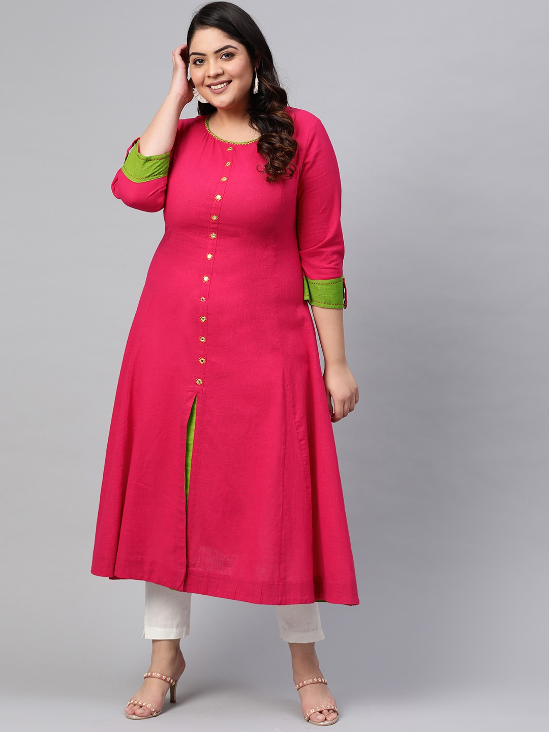 Yash Gallery Women's Cotton Slub Anarkali Kurta Plus Size