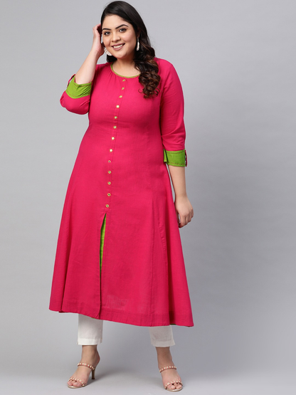 Yash Gallery Women's Cotton Slub Anarkali Kurta Plus Size