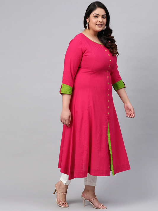 Yash Gallery Women's Cotton Slub Anarkali Kurta Plus Size