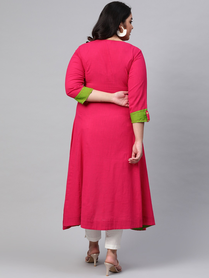 Yash Gallery Women's Cotton Slub Anarkali Kurta Plus Size