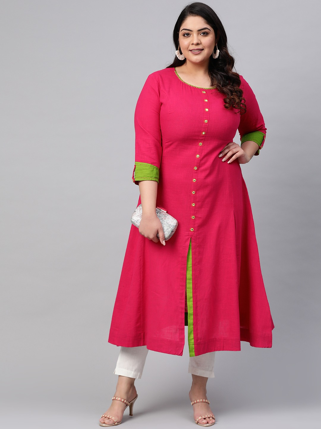 Yash Gallery Women's Cotton Slub Anarkali Kurta Plus Size