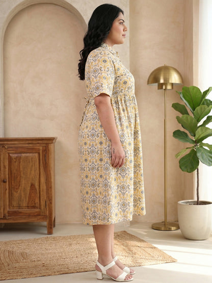 Yash Gallery Women Maternity Cotton Cambric Midi Dress
