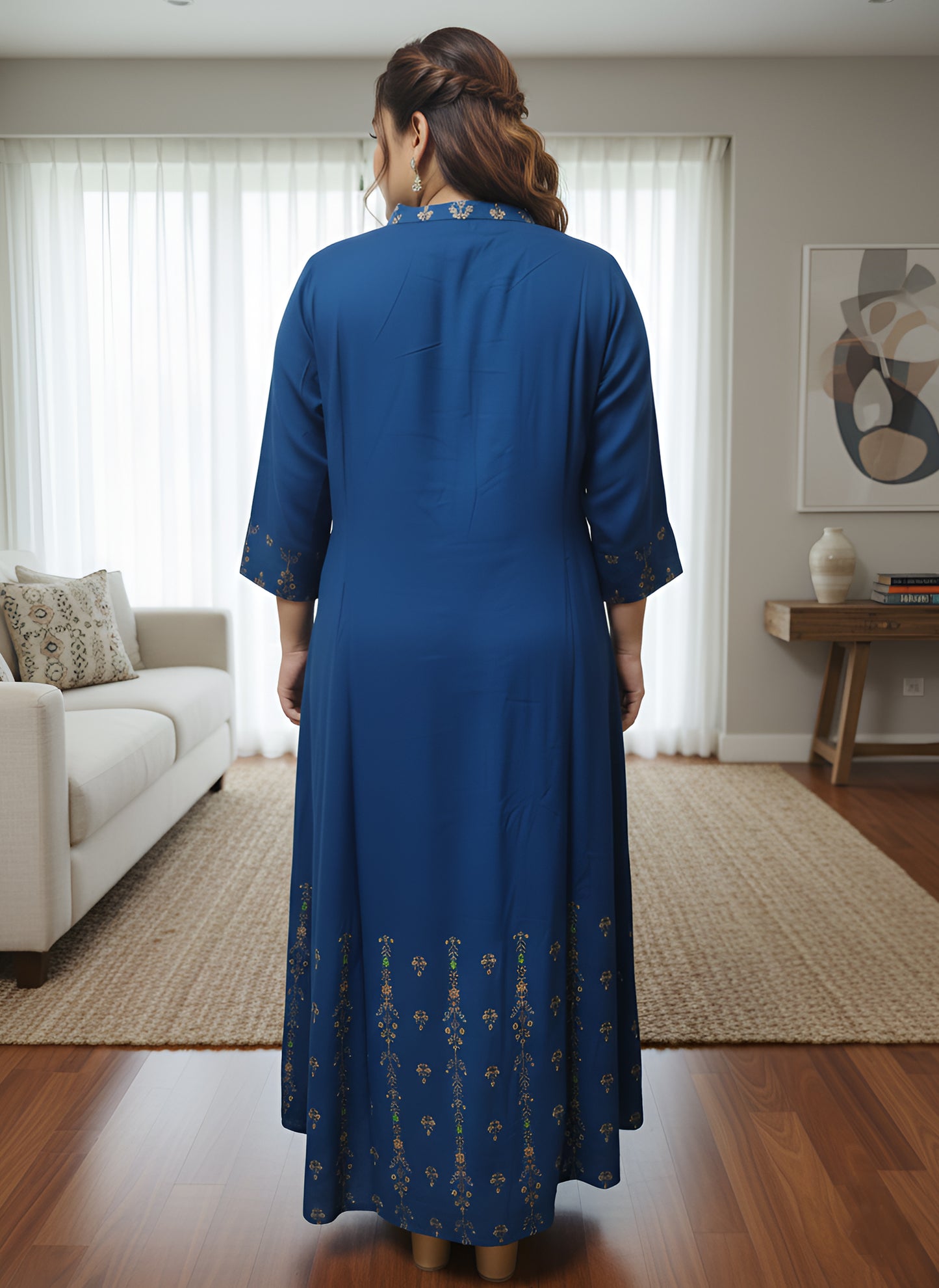 YASH GALLERY Women’s Rayon Staple Gold Print Front Slit A-Line Kurta