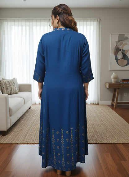 YASH GALLERY Women’s Rayon Staple Gold Print Front Slit A-Line Kurta