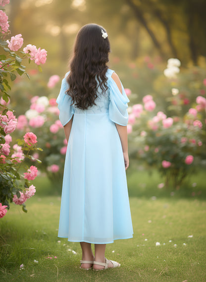 Yash Gallery Kids Georgette Floral Embroidered Anarkali Dress (SkyBlue)