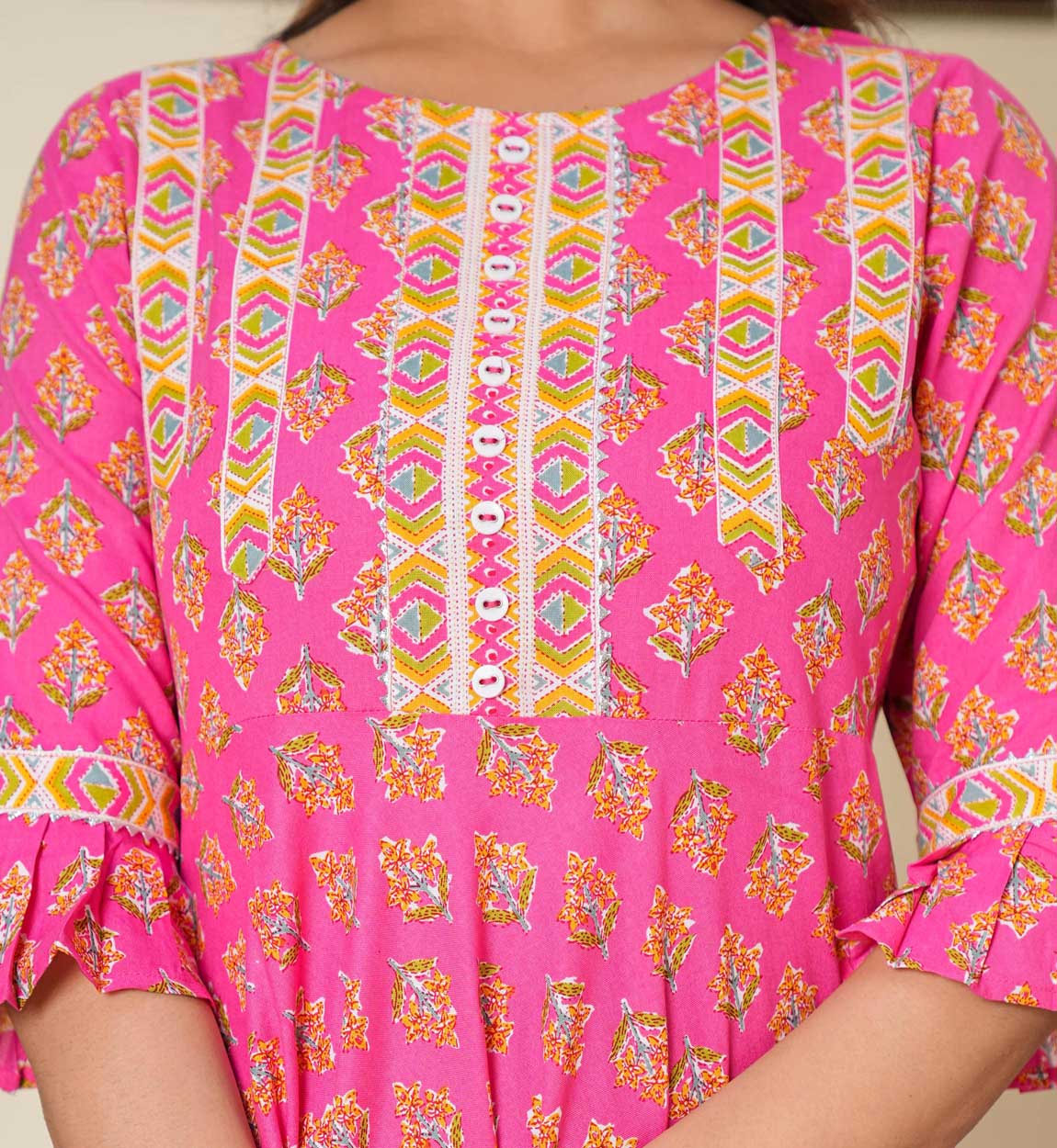 Yash Gallery Women's Floral Printed Cotton Anarkali Kurta - Long Traditional Indian Tunic