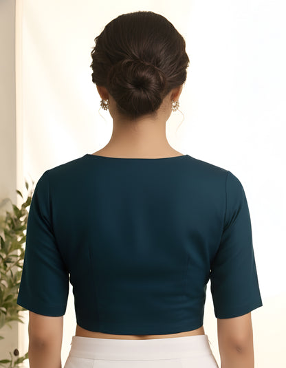 Yash Gallery Women’s Lycra Comfortable Stretch Fit V-Neck Elbow Sleeve Saree Blouse