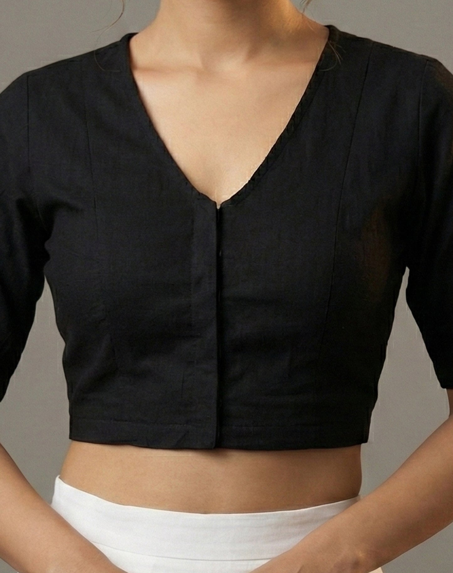 Yash Gallery Women’s Stretchable Lycra Blouse V-Neck Front Openable with Short Sleeves