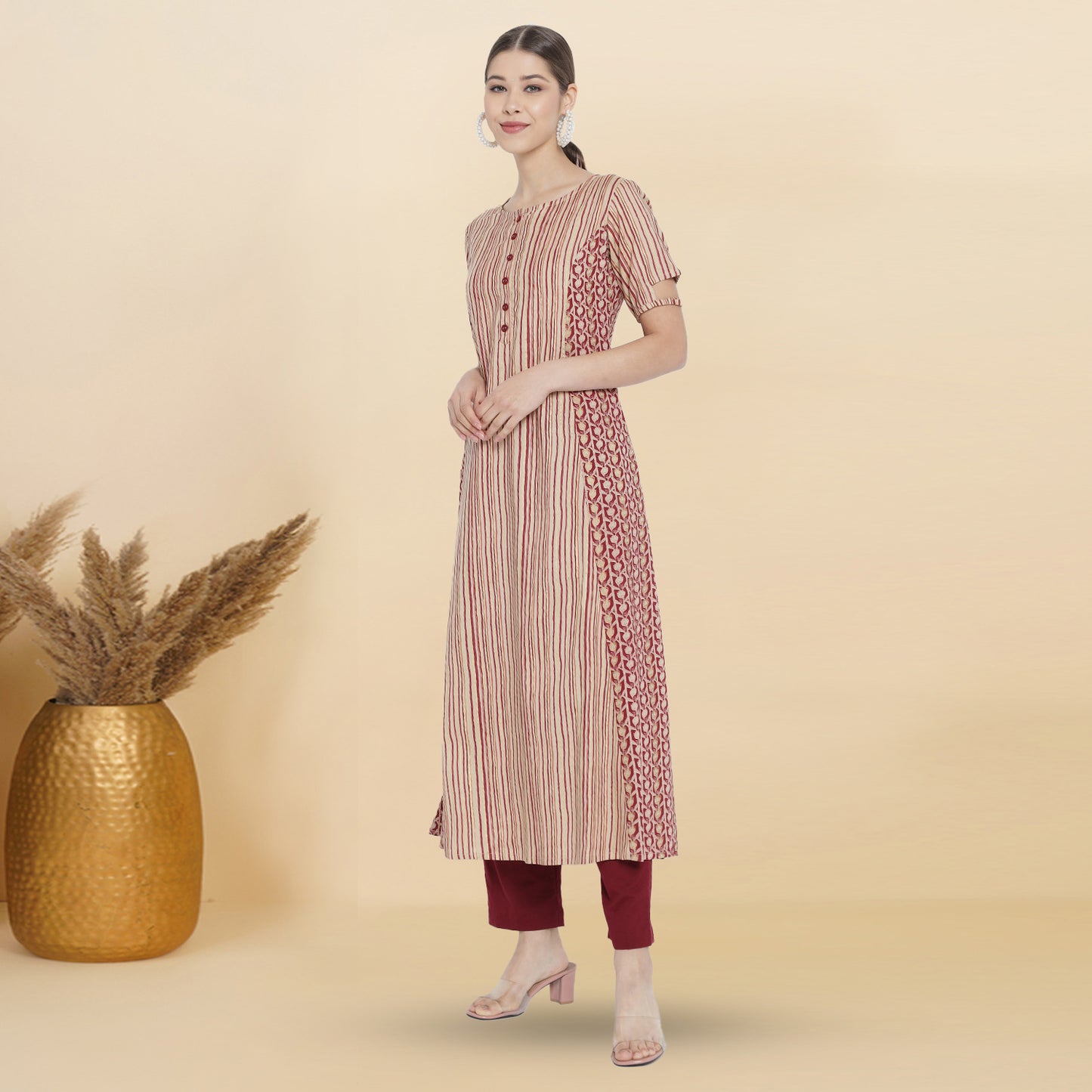 Rayon Floral Printed A-line Kurti (Maroon)