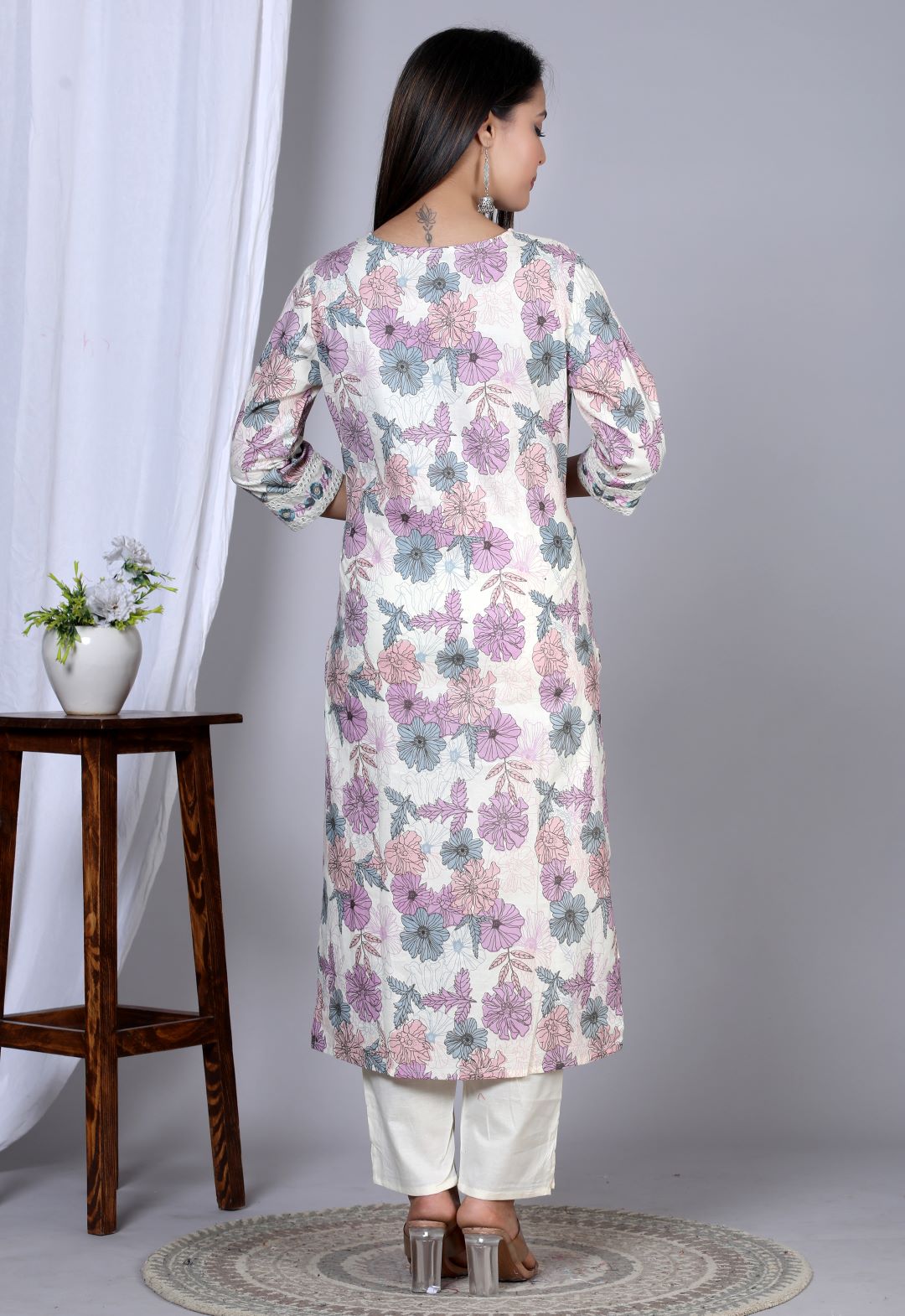 Yash Gallery Women's Floral Printed Embroidered Kurta with Pant & Dupatta Set