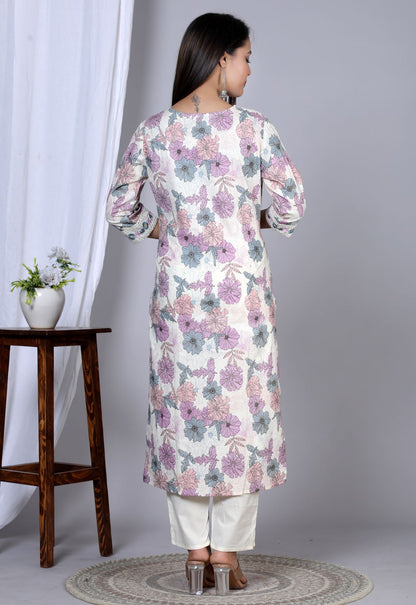 Yash Gallery Women's Floral Printed Embroidered Kurta with Pant & Dupatta Set