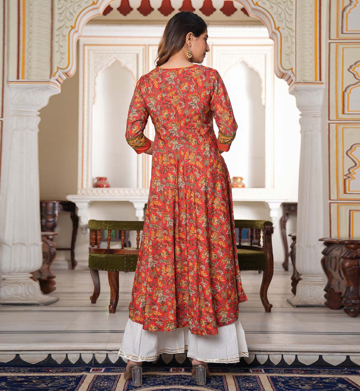Plus Size Women's Floral Printed Anarkali Kurti(Grey) - Kurtas-and-kurtis By Yash Gallery