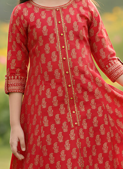 Yash Gallery Kid's Maxi Cotton Print Anarkali Dress