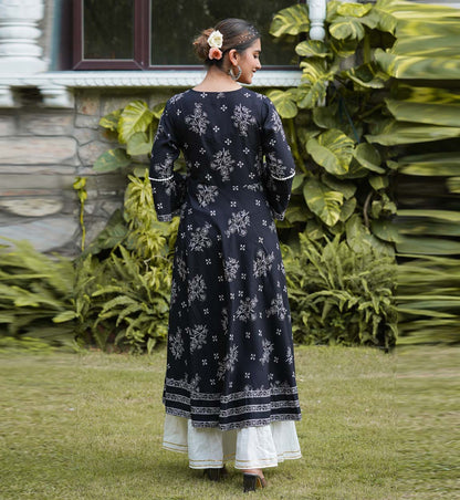 Rayon Floral Print Angrakha Kurta