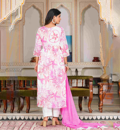 YASH GALLERY Women's Pink Embroidered Anarkali Kurta with Pant & Dupatta